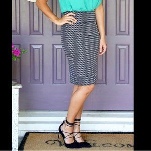 Margaret M Navy Blue & White Patterned Stretchy Pencil Skirt Size Medium